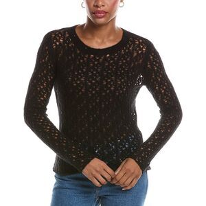 Autumn Cashmere Womens  Open Pointelle Crewneck 100% Cashmere Sweater, Black